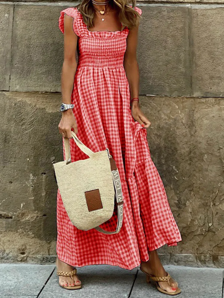 Women Strapless Ruffle Backless Dresses