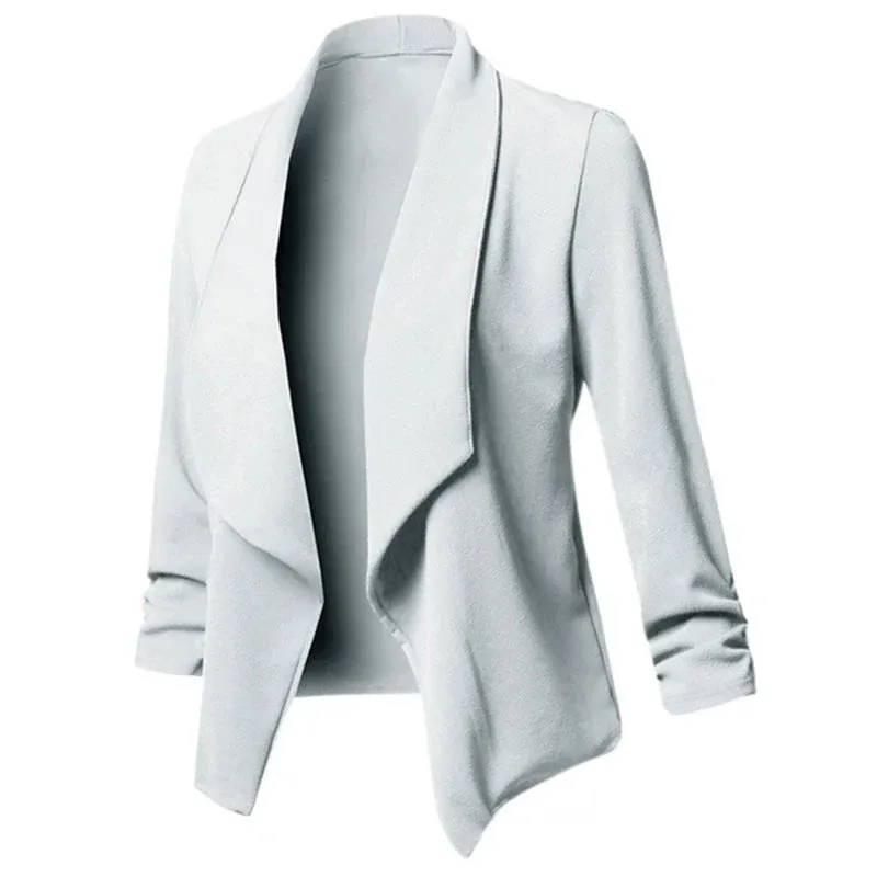 Women Thin Blazers Cardigan Coat Long Sleeve Female Jackets Ruched Asymmetrical Casual Business Suit Outwear