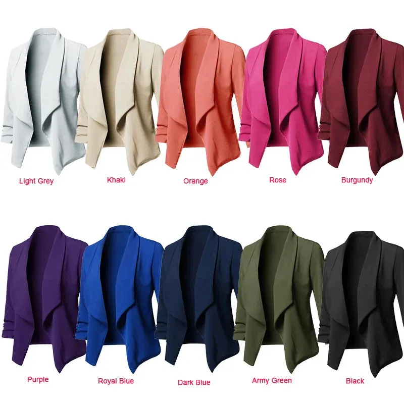 Women Thin Blazers Cardigan Coat Long Sleeve Female Jackets Ruched Asymmetrical Casual Business Suit Outwear