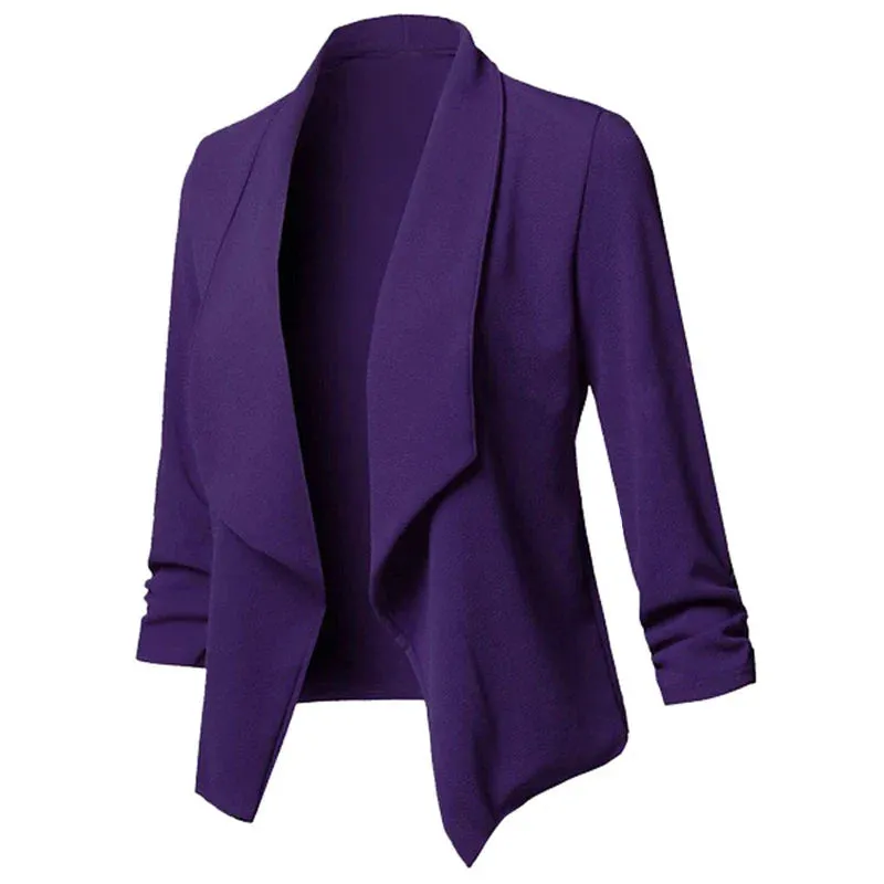 Women Thin Blazers Cardigan Coat Long Sleeve Female Jackets Ruched Asymmetrical Casual Business Suit Outwear