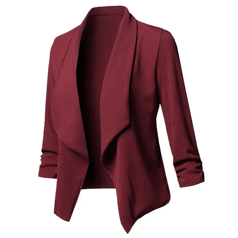 Women Thin Blazers Cardigan Coat Long Sleeve Female Jackets Ruched Asymmetrical Casual Business Suit Outwear