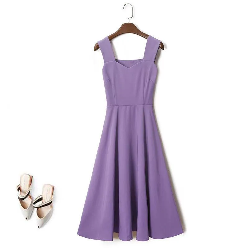 Women's Dress Waist Slim Fashion All-match Retro Suspender Dress