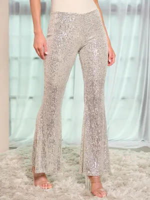 WOMEN'S ELASTIC WAIST SEQUINS BELL LEG PANTS