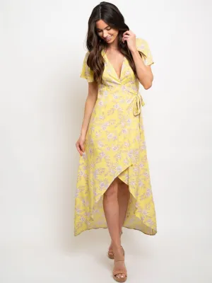 WOMEN'S FLORAL HI-LOW WRAP MAXI DRESS