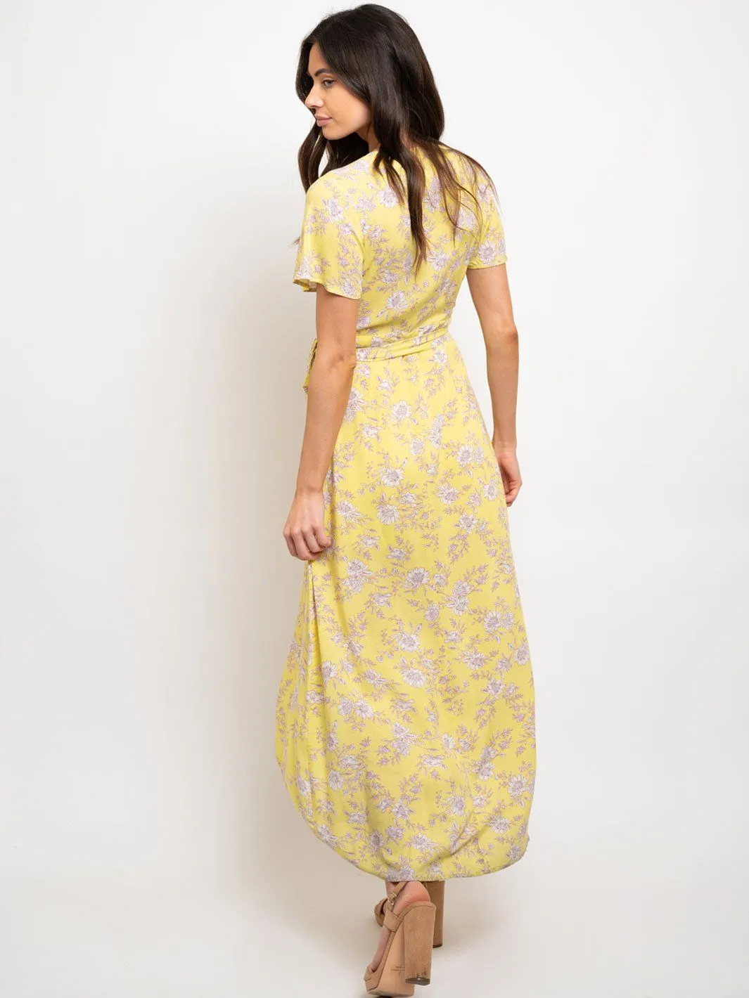 WOMEN'S FLORAL HI-LOW WRAP MAXI DRESS
