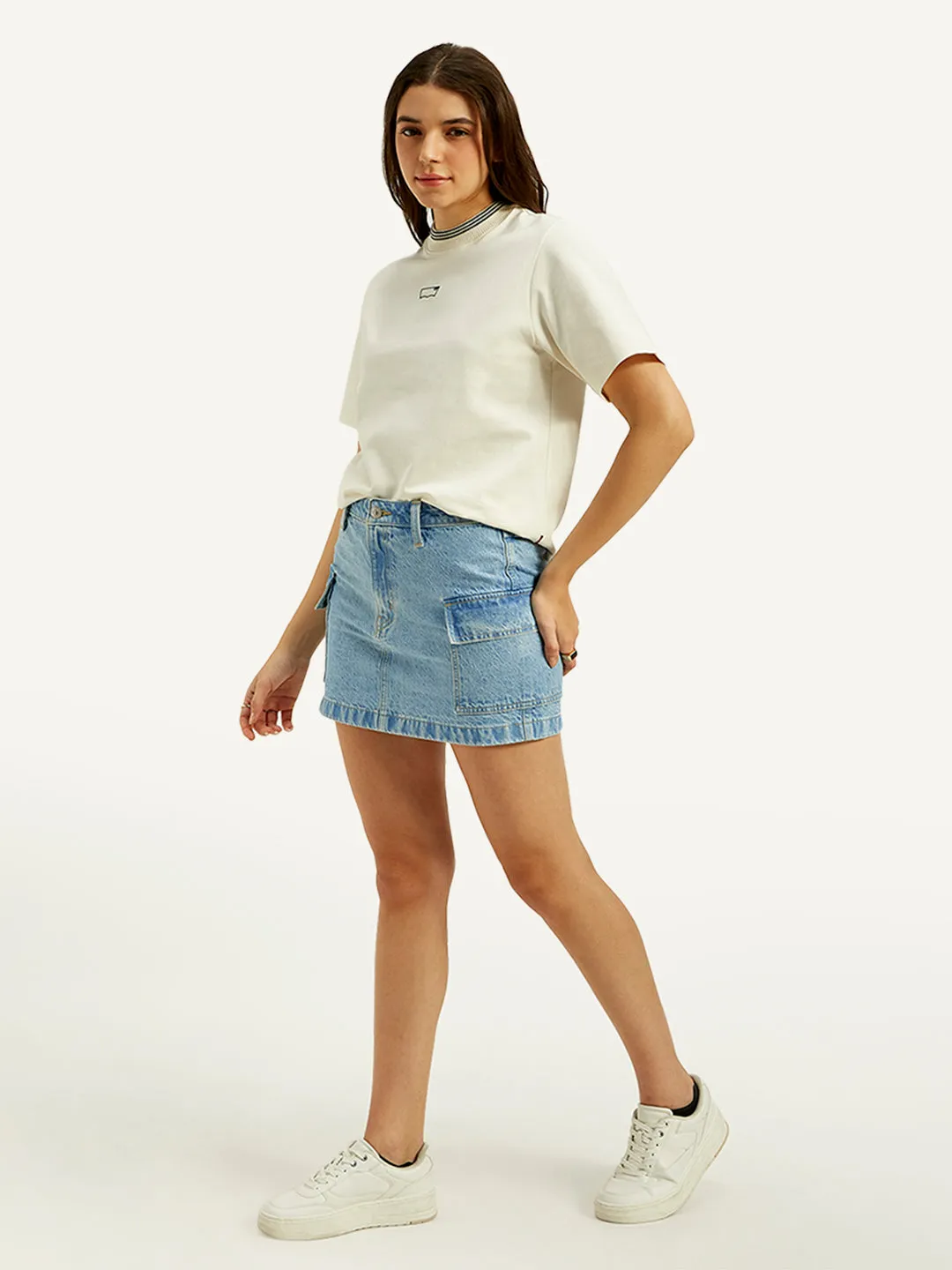 Women's High Rise Blue A-Line Skirt