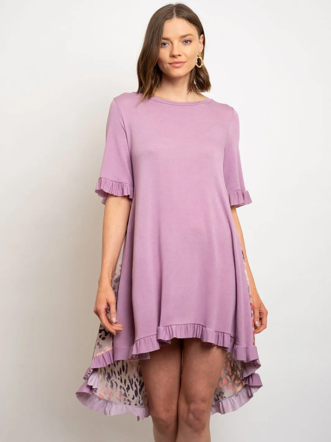 WOMEN'S LILAC ANIMAL PRINT HIGH-LOW DRESS