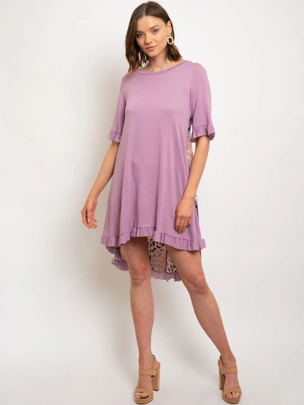 WOMEN'S LILAC ANIMAL PRINT HIGH-LOW DRESS