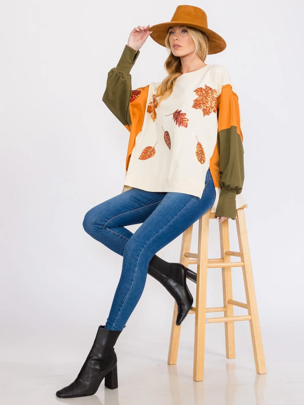 WOMEN'S LONG SLEEVES COLORBLOCK PULLOVER HIGH-LOW SWEATER