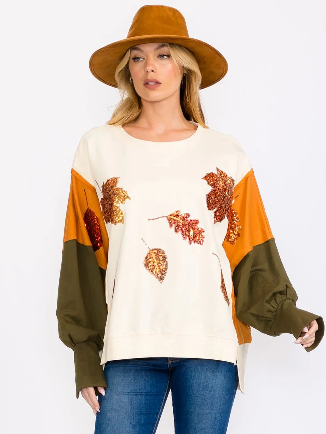 WOMEN'S LONG SLEEVES COLORBLOCK PULLOVER HIGH-LOW SWEATER