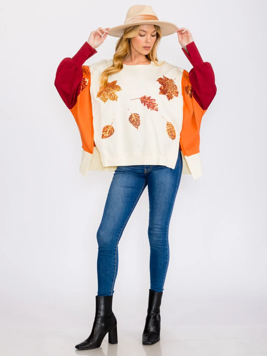 WOMEN'S LONG SLEEVES COLORBLOCK PULLOVER HIGH-LOW SWEATER