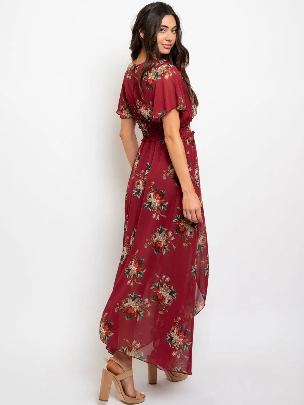 WOMEN'S LOW-HIGH FLORAL MAXI DRESS