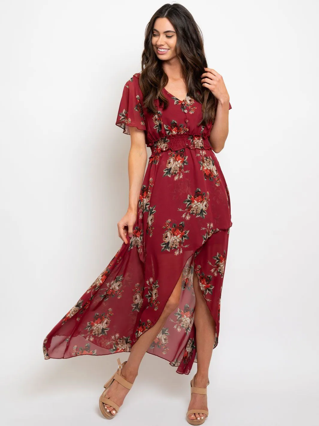 WOMEN'S LOW-HIGH FLORAL MAXI DRESS
