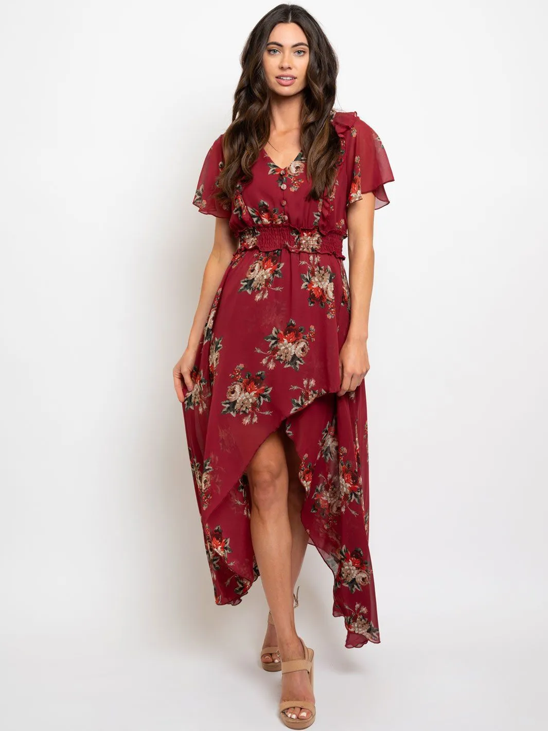 WOMEN'S LOW-HIGH FLORAL MAXI DRESS