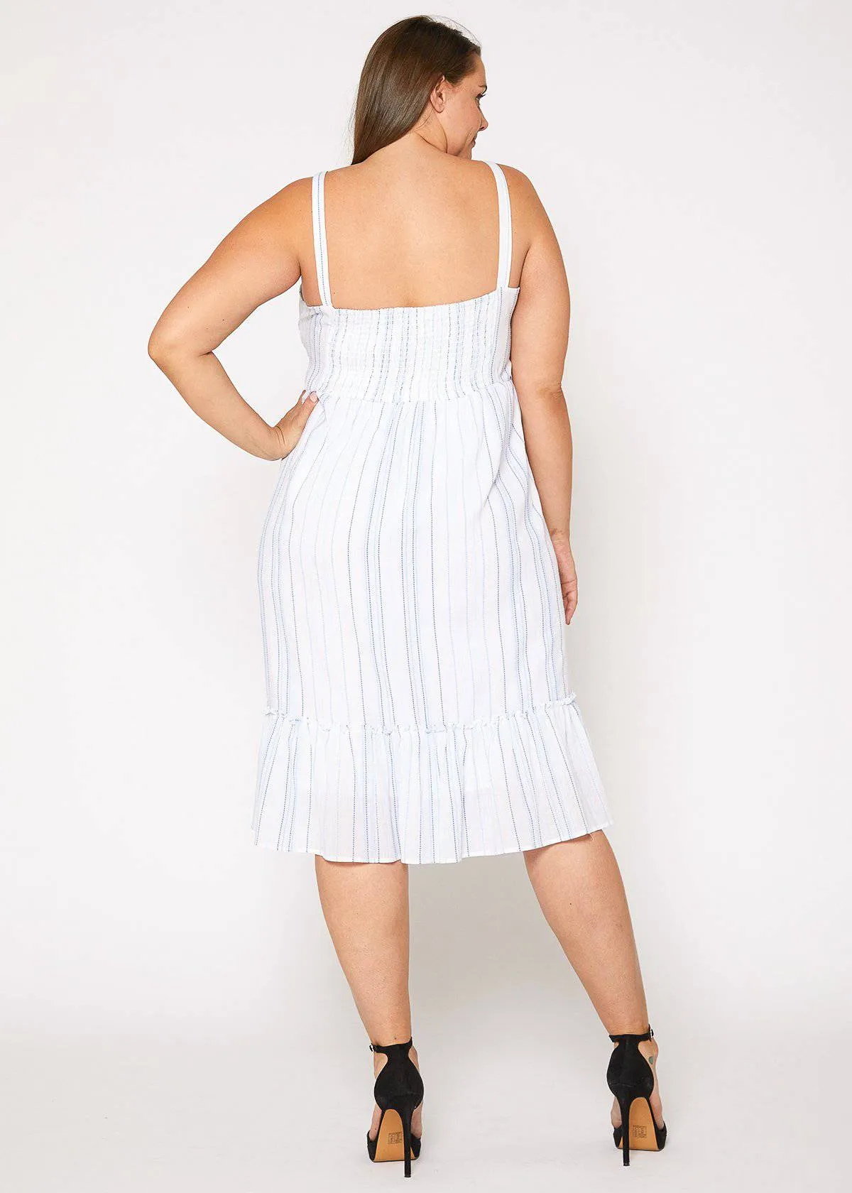 Women's Plus Size Tie Front Hem Midi Dress in Oceanstripe
