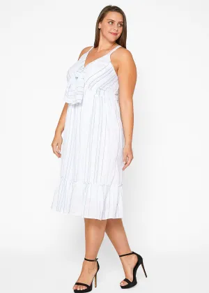 Women's Plus Size Tie Front Hem Midi Dress in Oceanstripe