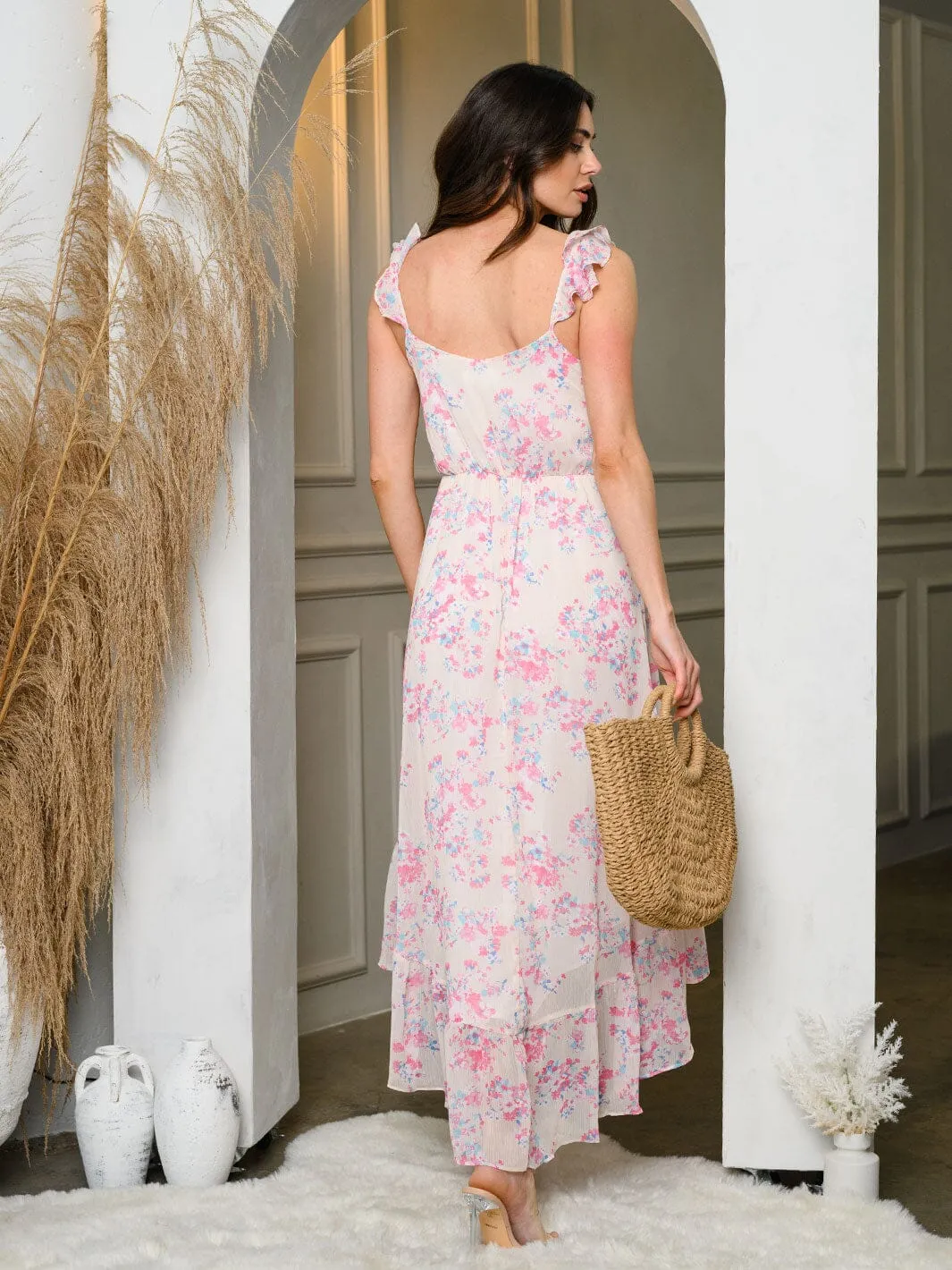 WOMEN'S SLEEVELESS FLORAL HI-LOW MIDI DRESS