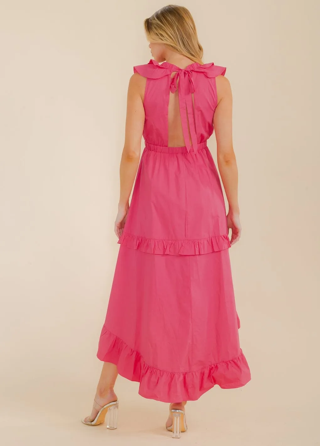 WOMEN'S SLEEVELESS V-NECK OPEN BACK HIGH-LOW MAXI DRESS