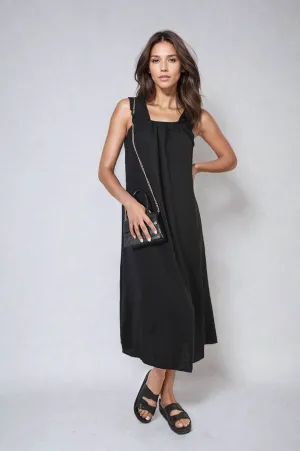Womens Square Neckline Ruffle Straps Tie Detail Beach Midi Dress