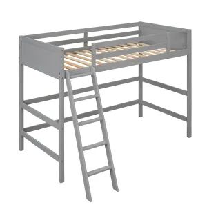 Wooden Loft Bed Twin Size Solid Wood High Frame with Ladder Safety