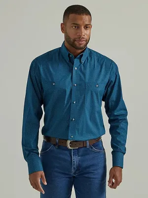 Wrangler George Strait Long Sleeve Button Down Two Pocket Shirt In Midnight Squares