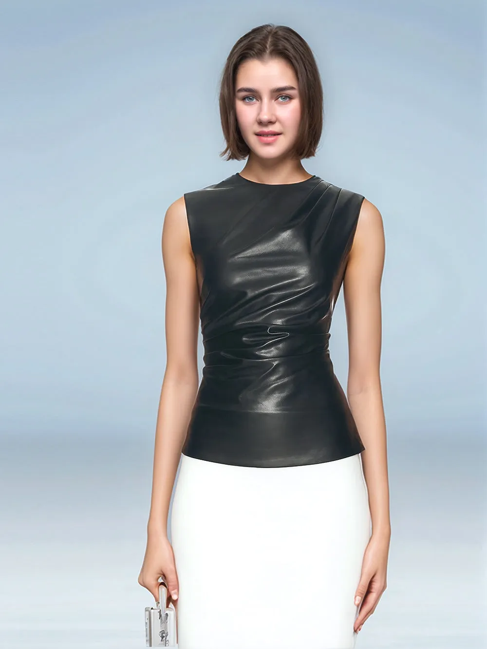 Wynter Flow Draped Leather Top for Women