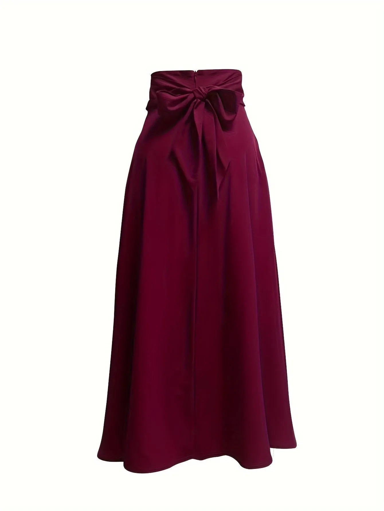 xieyinshe Tie Back Solid Maxi Skirts, Elegant High Waist Flared Skirts, Women's Clothing