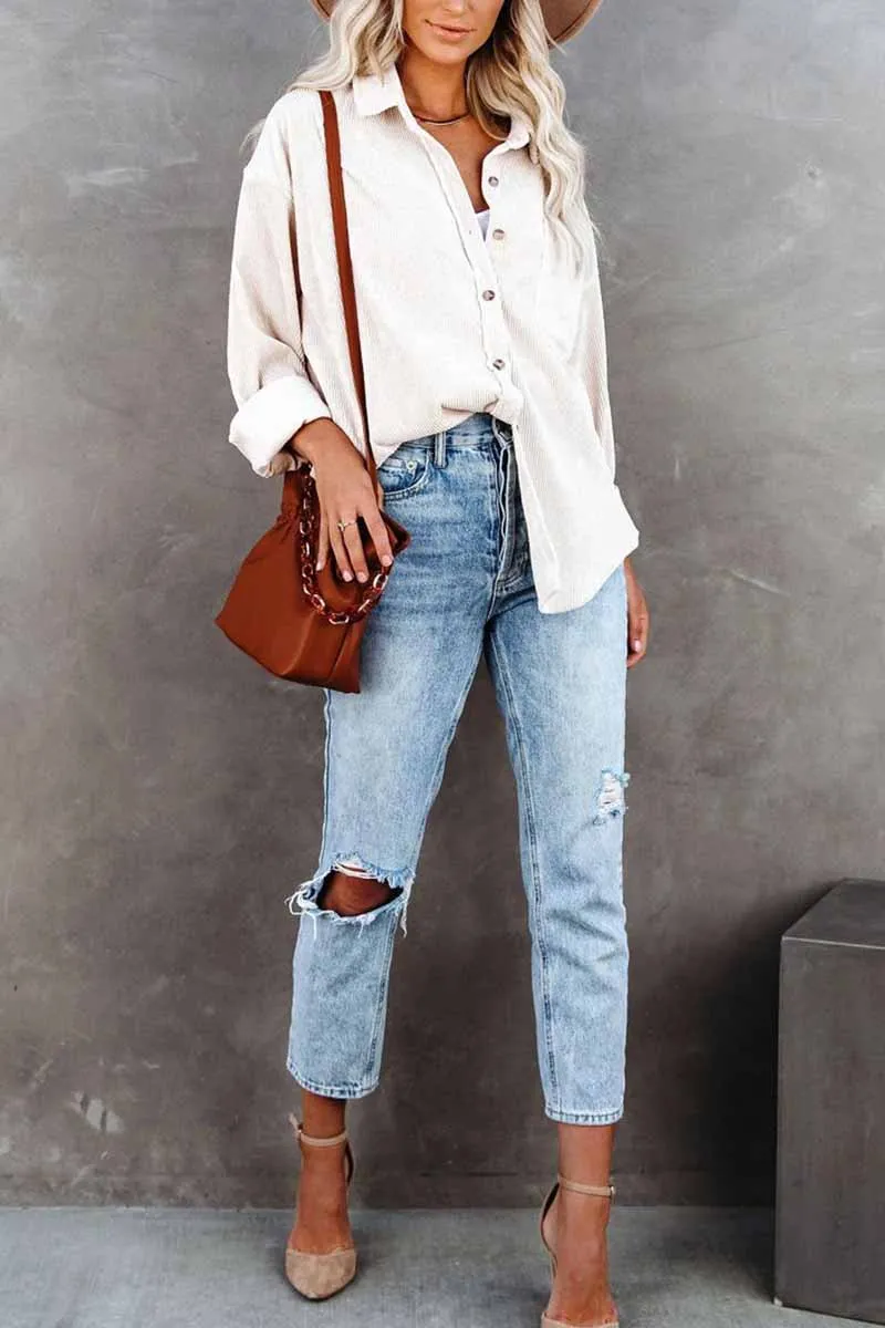 Xieyinshe Xieyinshe Solid Color Loose Pit Shirt Tops