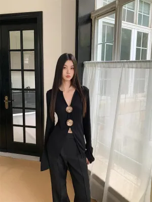 Y2K Button Ribbed Top