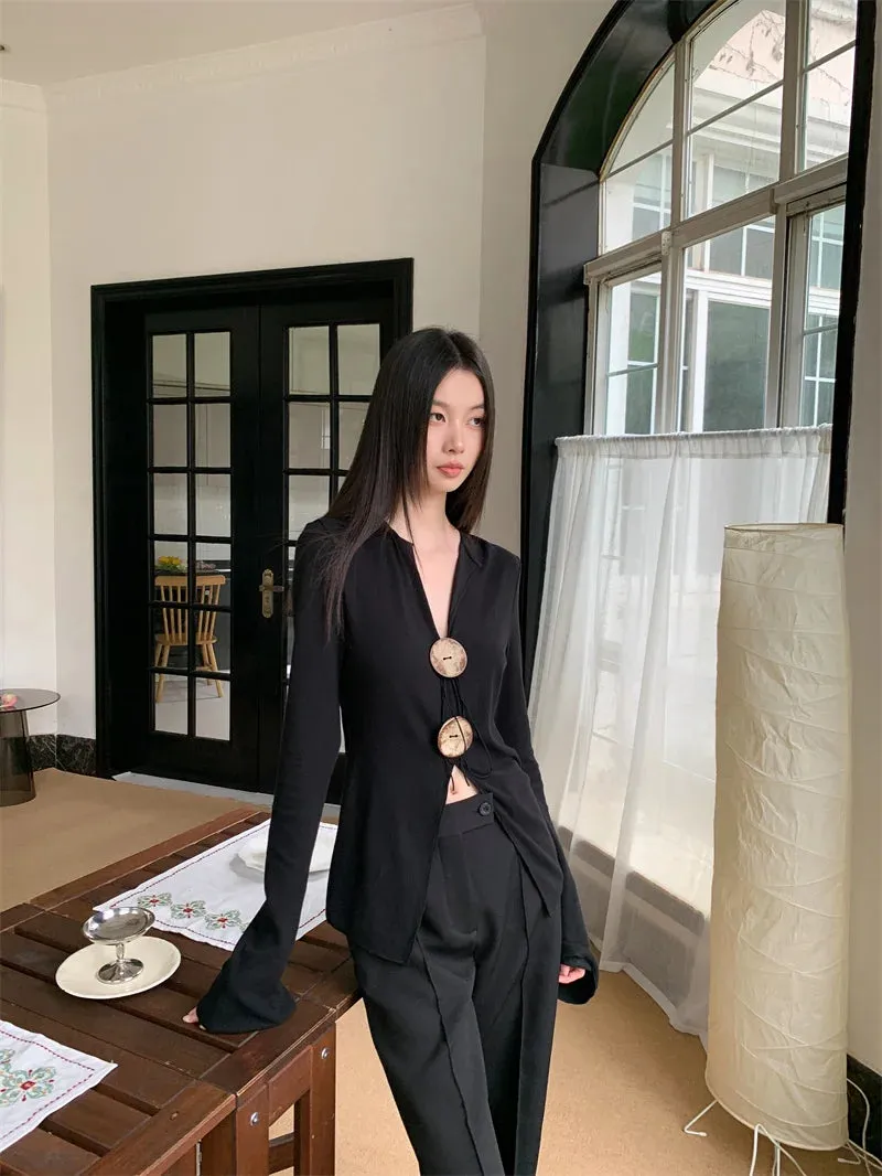 Y2K Button Ribbed Top