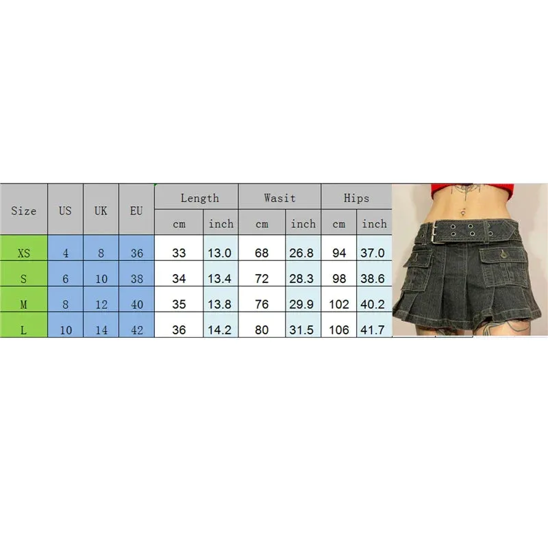 Y2k Denim Skirt 2000s Aesthetic Women Fairycore Grunge Low Waist A Line Pleated Skirts Fashion Jeans Skirt Streetwear