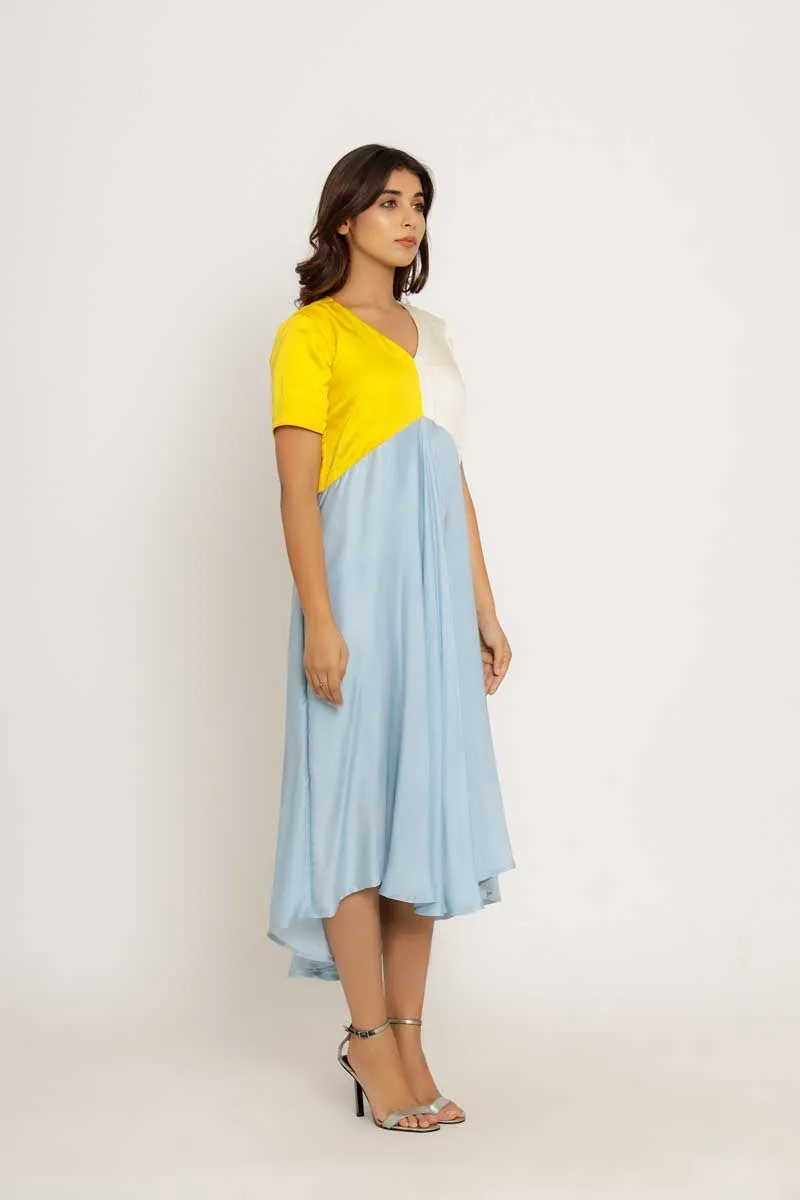 Yellow-Ice Blue Midi Dress