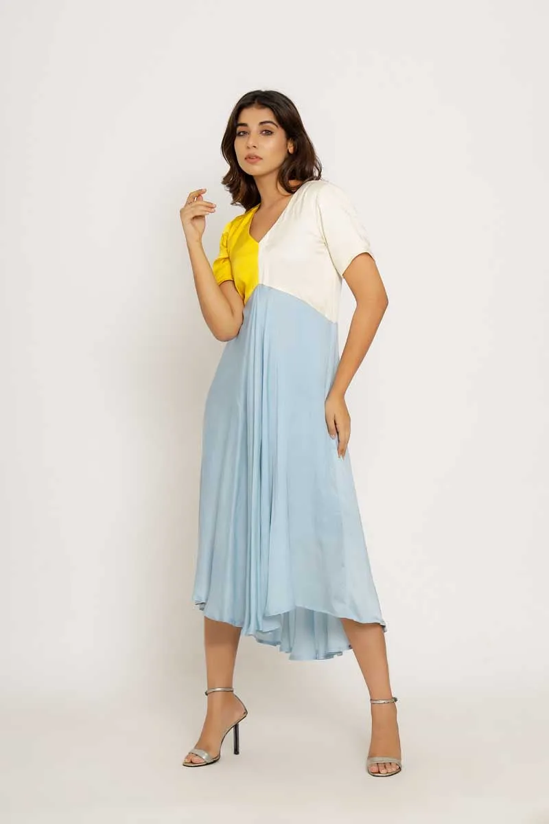 Yellow-Ice Blue Midi Dress