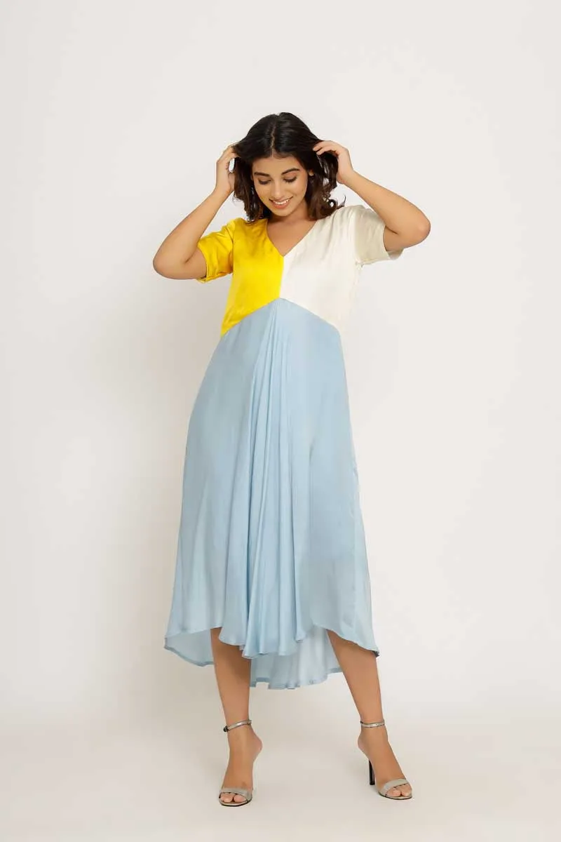 Yellow-Ice Blue Midi Dress
