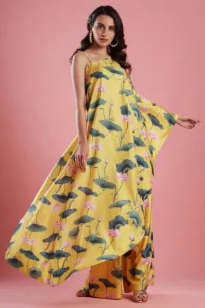 Yellow Printed Palazzo Cape Set