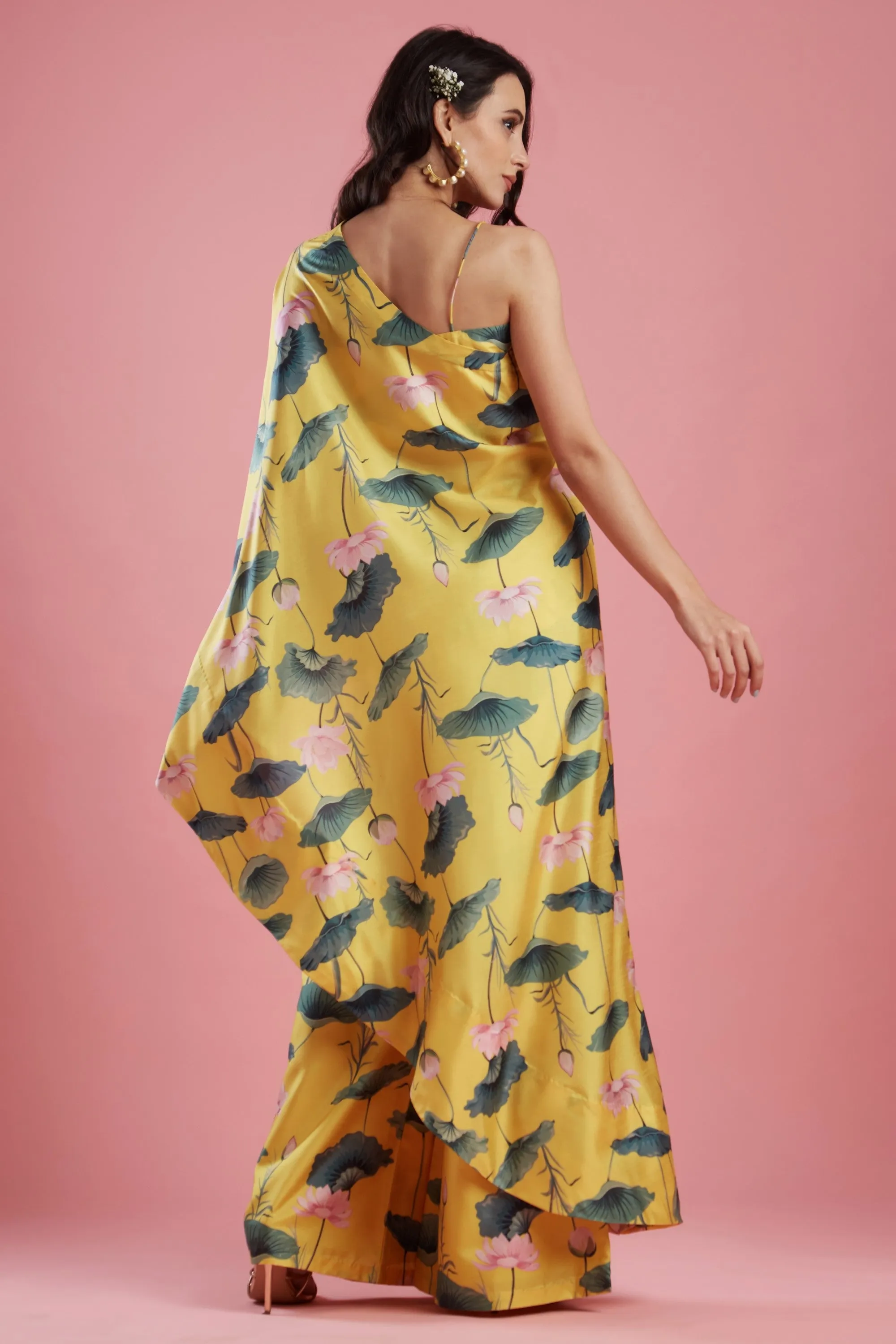 Yellow Printed Palazzo Cape Set