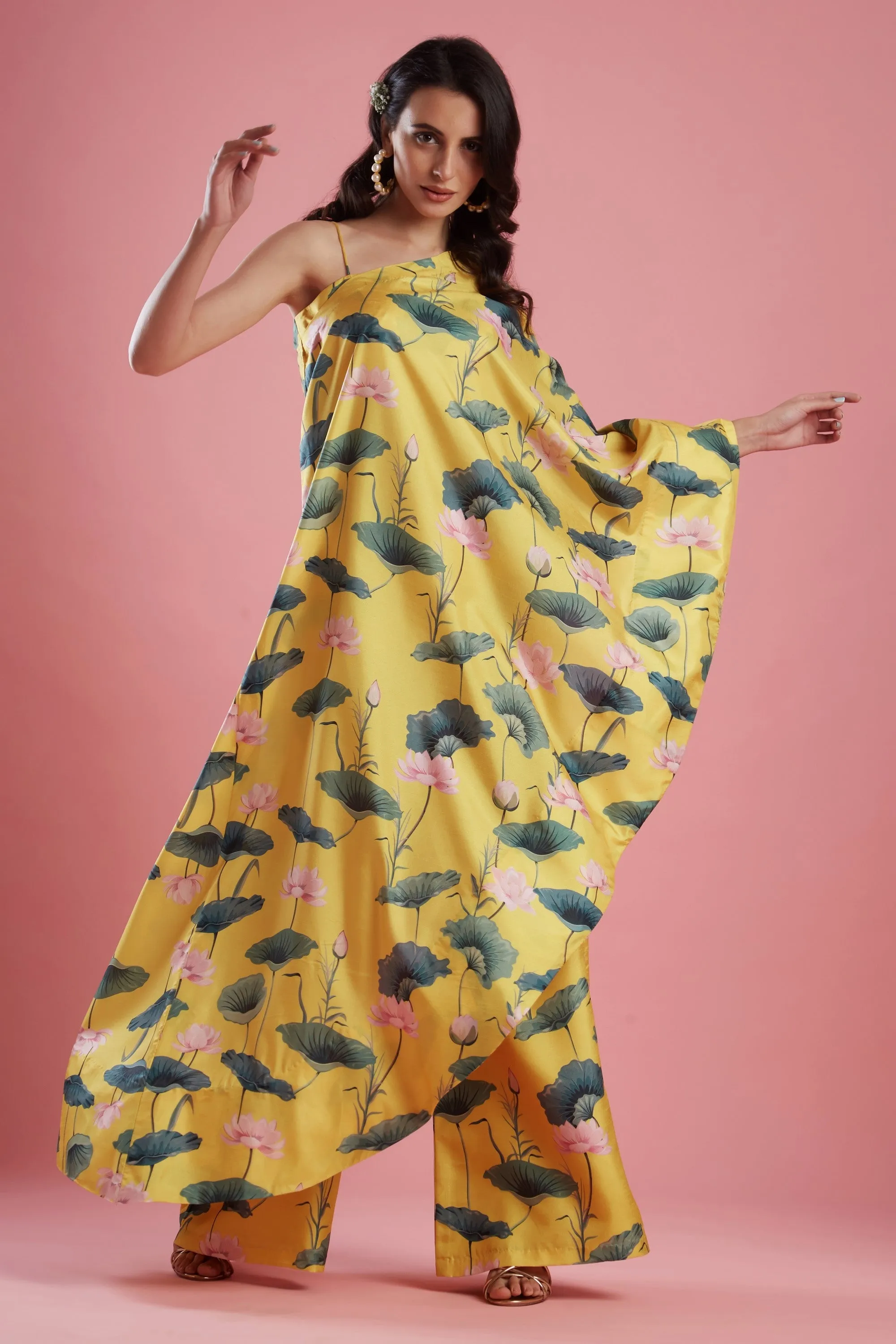 Yellow Printed Palazzo Cape Set