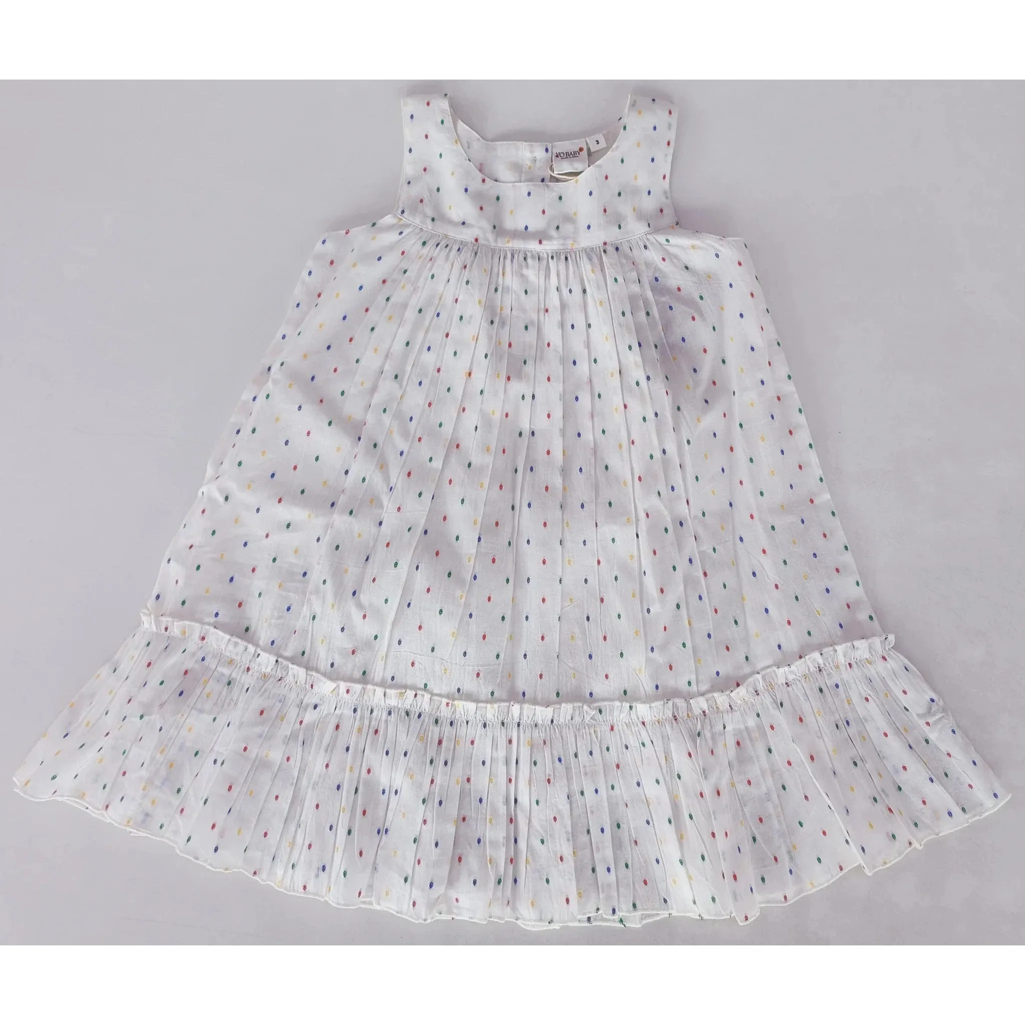 Yo Baby White Multicolor Dot Cotton Dobby Bottom Ruffle Dress