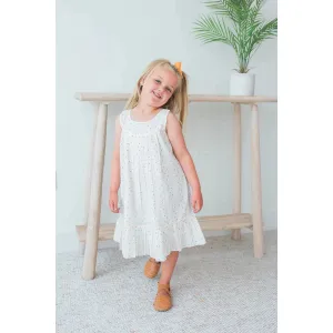 Yo Baby White Multicolor Dot Cotton Dobby Bottom Ruffle Dress
